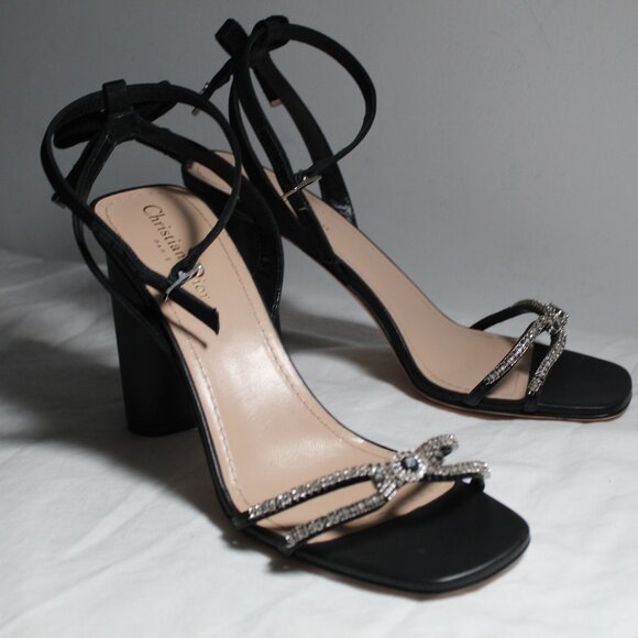 NWOB Christian Dior Sunset Sandals Bow Back Chunk Heels Ankle Strap 40.5 - Picture 3 of 8
